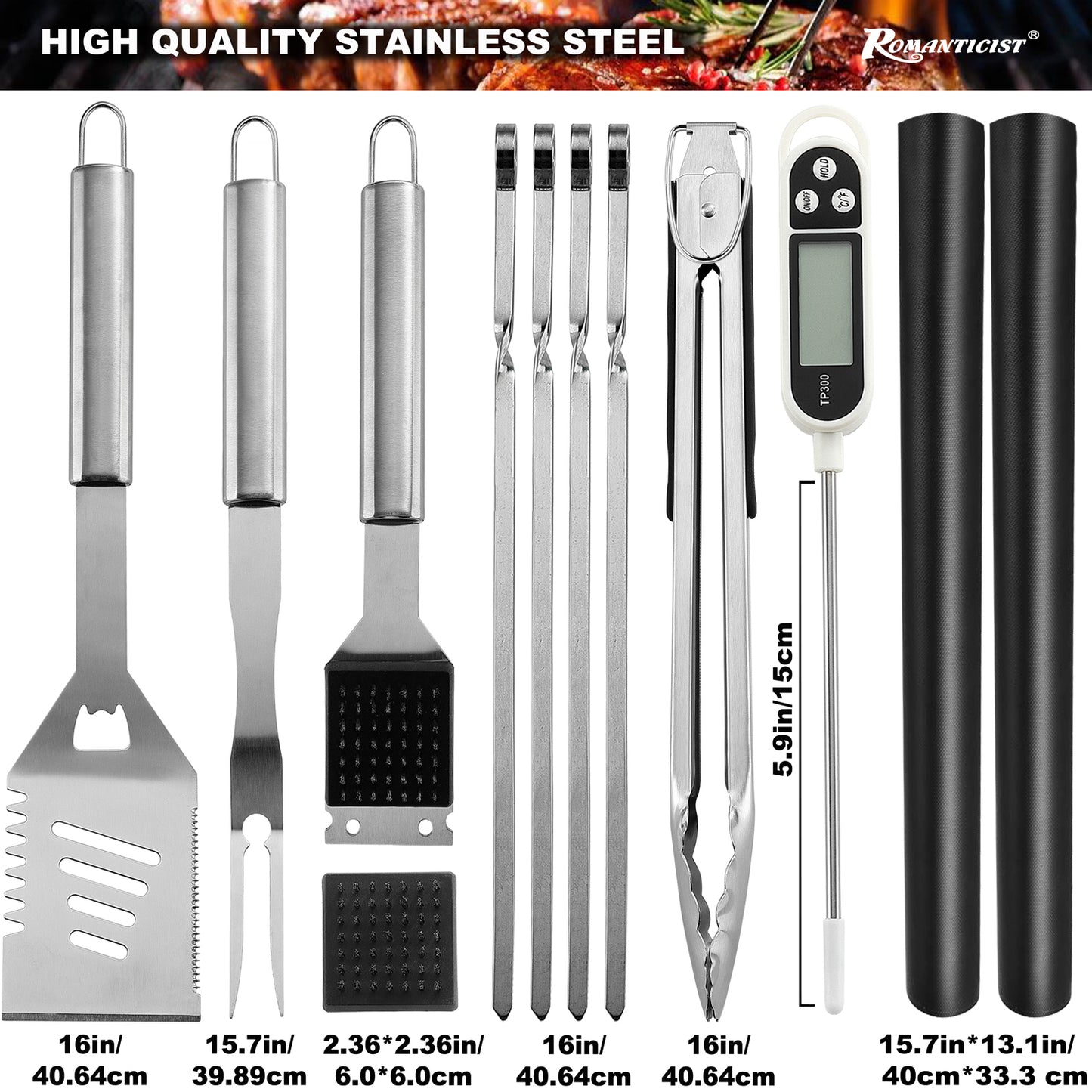 ROMANTICIST 35PCS Barbecue Tool Set with Storage Bag