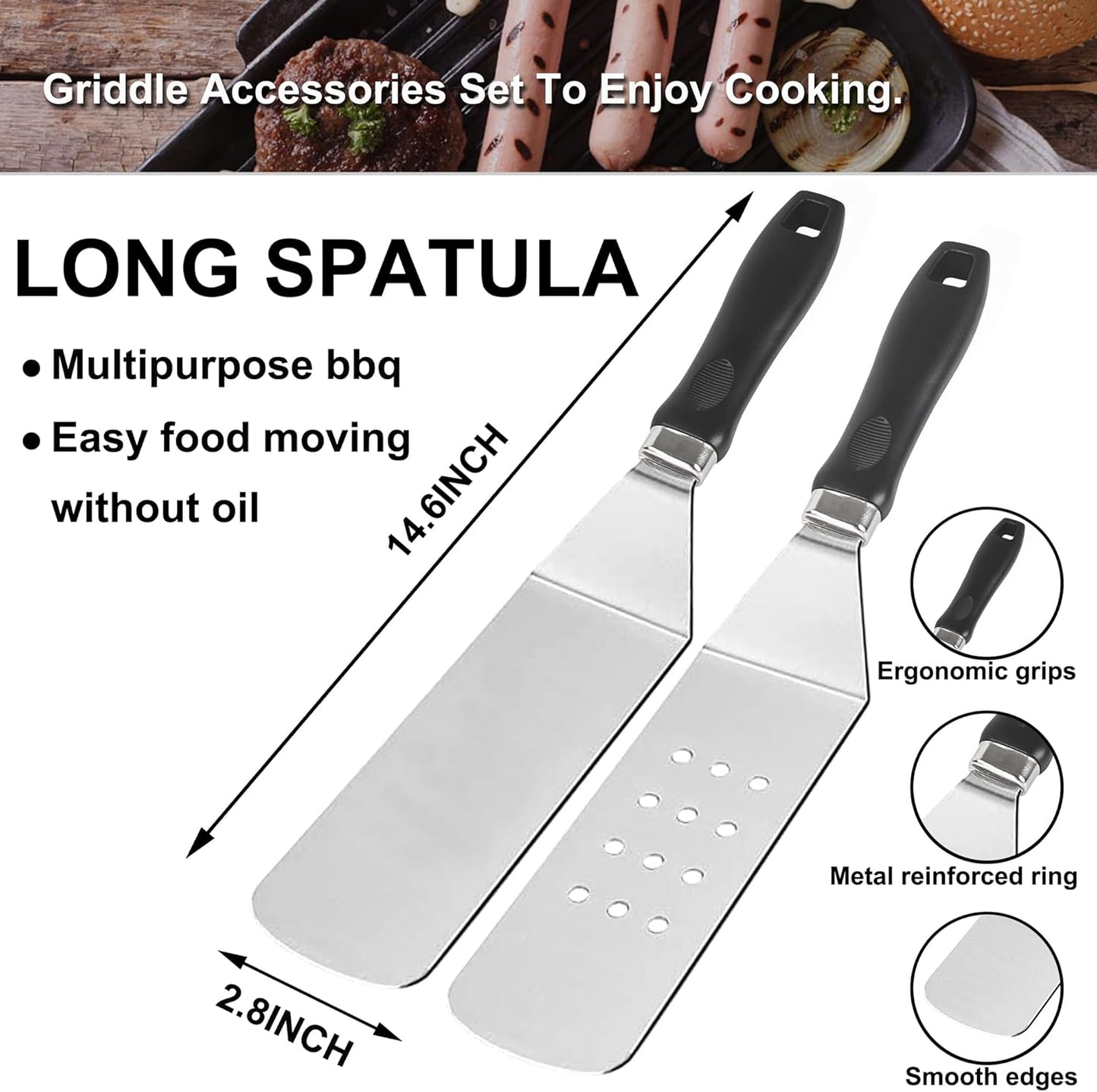 ROMANTICIST 25PCS Professional Grill Accessory Set with Carrying Bag, Stainless Steel Barbecue Spatulas Set.