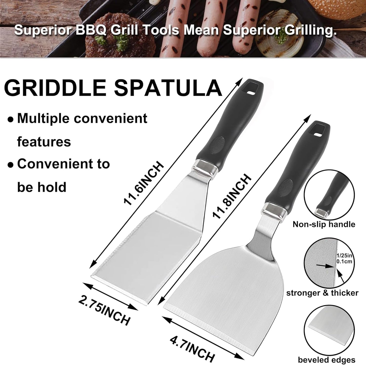 ROMANTICIST 25PCS Professional Grill Accessory Set with Carrying Bag, Stainless Steel Barbecue Spatulas Set.