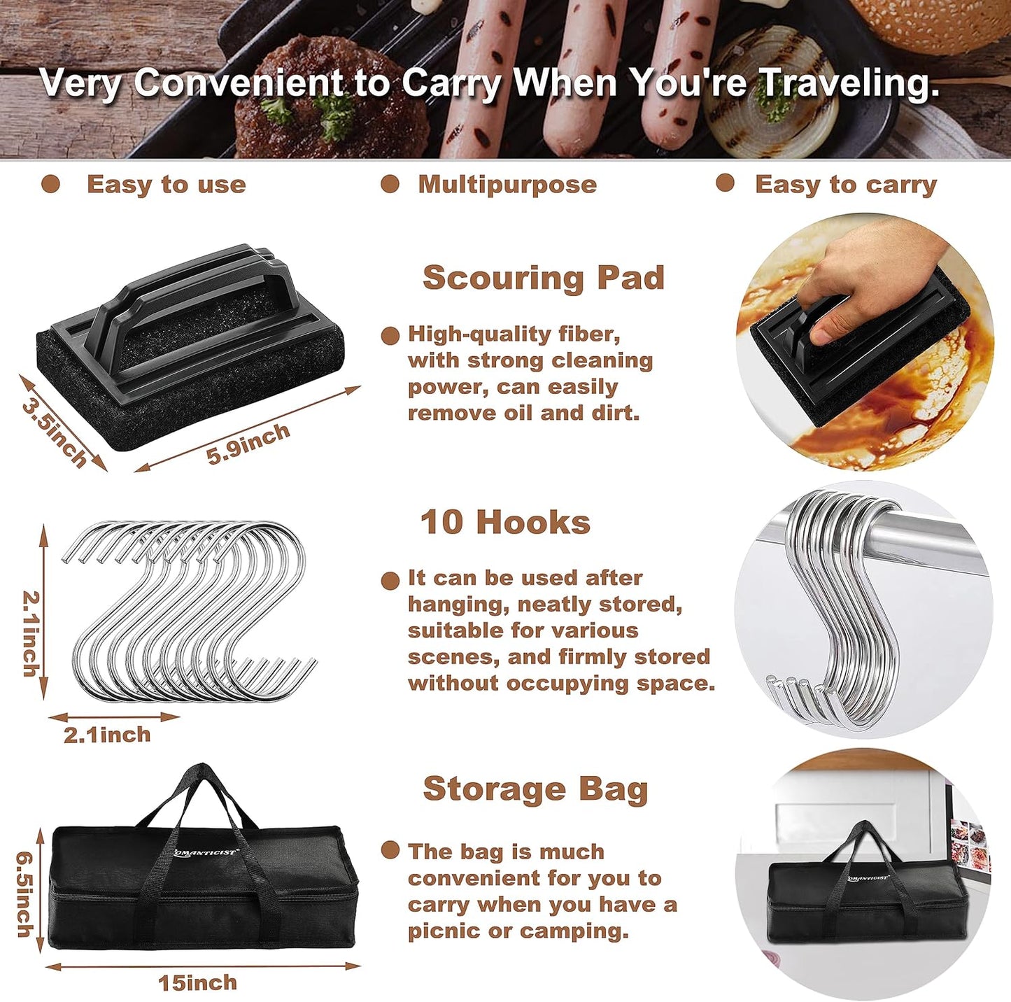 ROMANTICIST  25PCS Professional Grill Accessory Set with Carrying Bag, Stainless Steel Barbecue Spatulas Set.