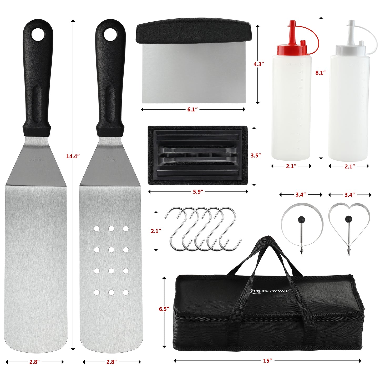Romanticist 14-Piece Flat Top Griddle Accessory Set | Professional Grill Spatula Accessory Set