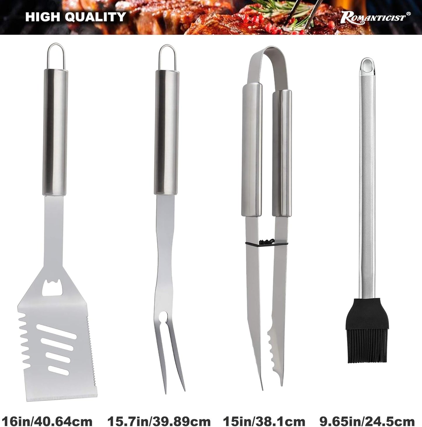 ROMANTIC 20PCS Heavy Duty Barbecue Grill Tool Set in A Case