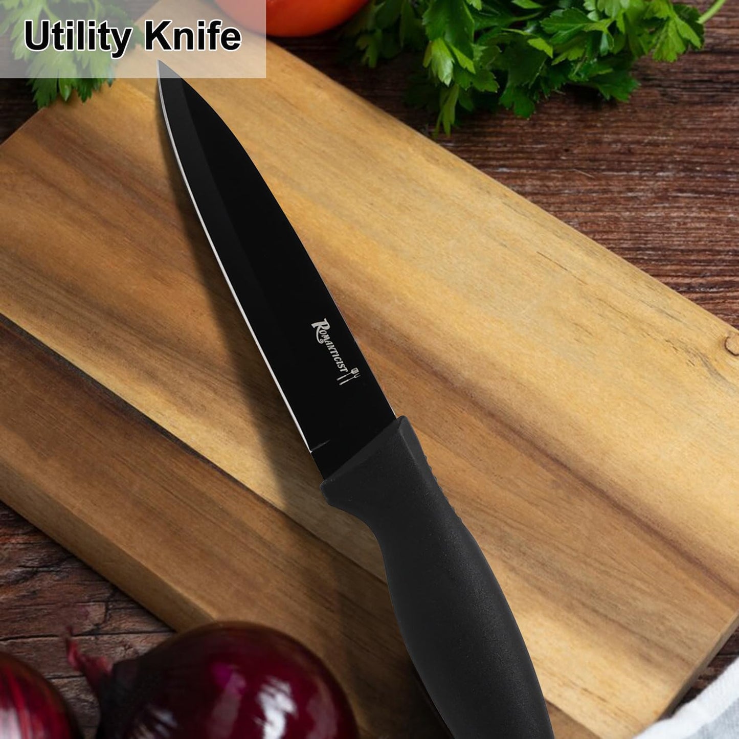 ROMANTICIST Kitchen Knife Set with Block - 8 PCS High Carbon Stainless Steel with Chef's Knife
