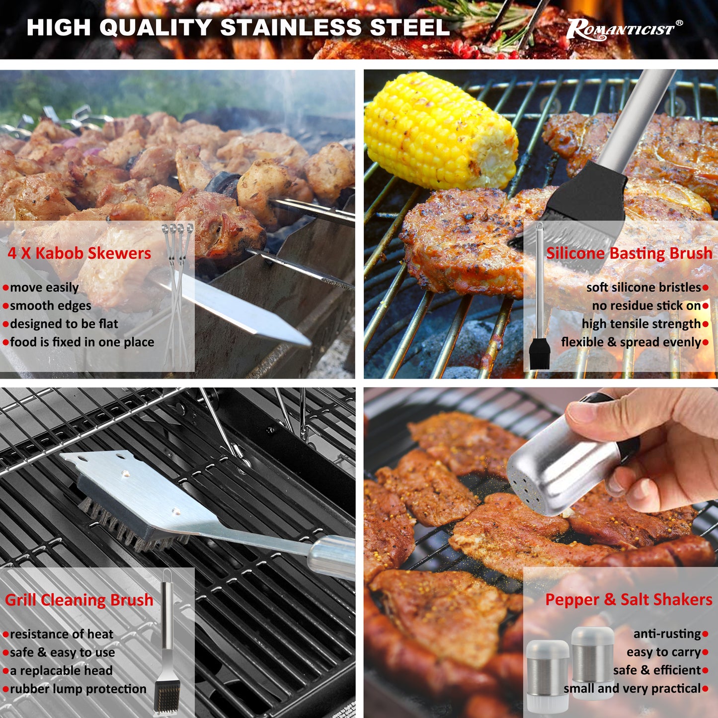 ROMANTICIST 35PCS Barbecue Tool Set with Storage Bag