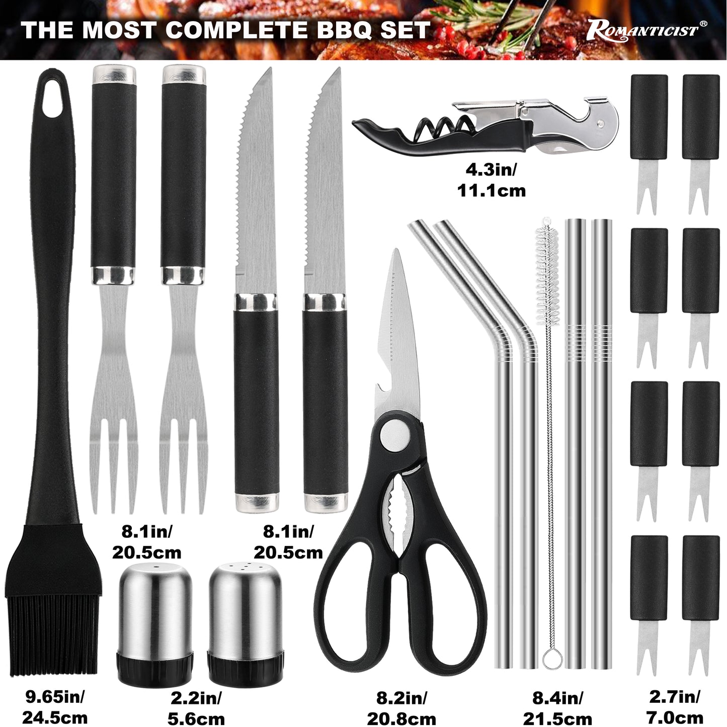 ROMANTICIST 35PCS Barbecue Tool Set with Storage Bag