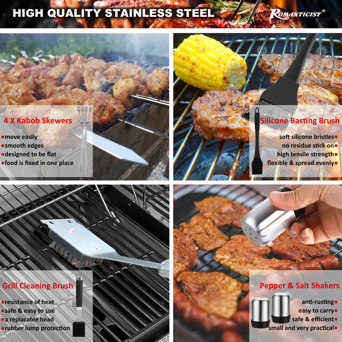 ROMANTICIST 35PCS Barbecue Tool Set with Storage Bag