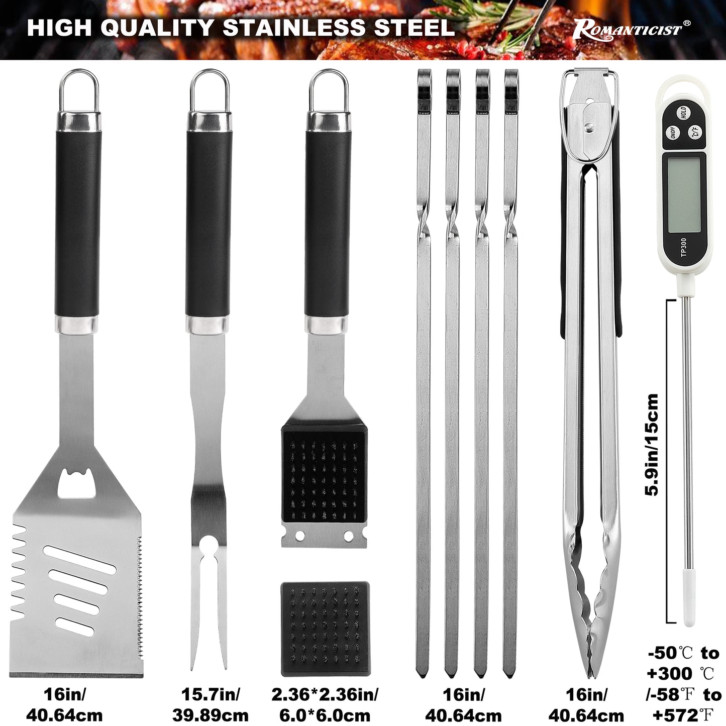 ROMANTICIST 35PCS Barbecue Tool Set with Storage Bag