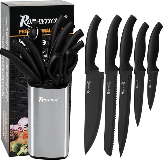 ROMANTICIST Kitchen Knife Set with Block - 8 PCS High Carbon Stainless Steel with Chef's Knife
