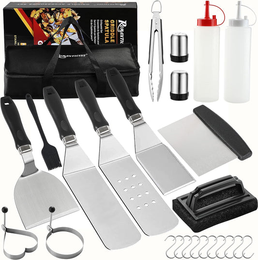 ROMANTICIST  25PCS Professional Grill Accessory Set with Carrying Bag, Stainless Steel Barbecue Spatulas Set.