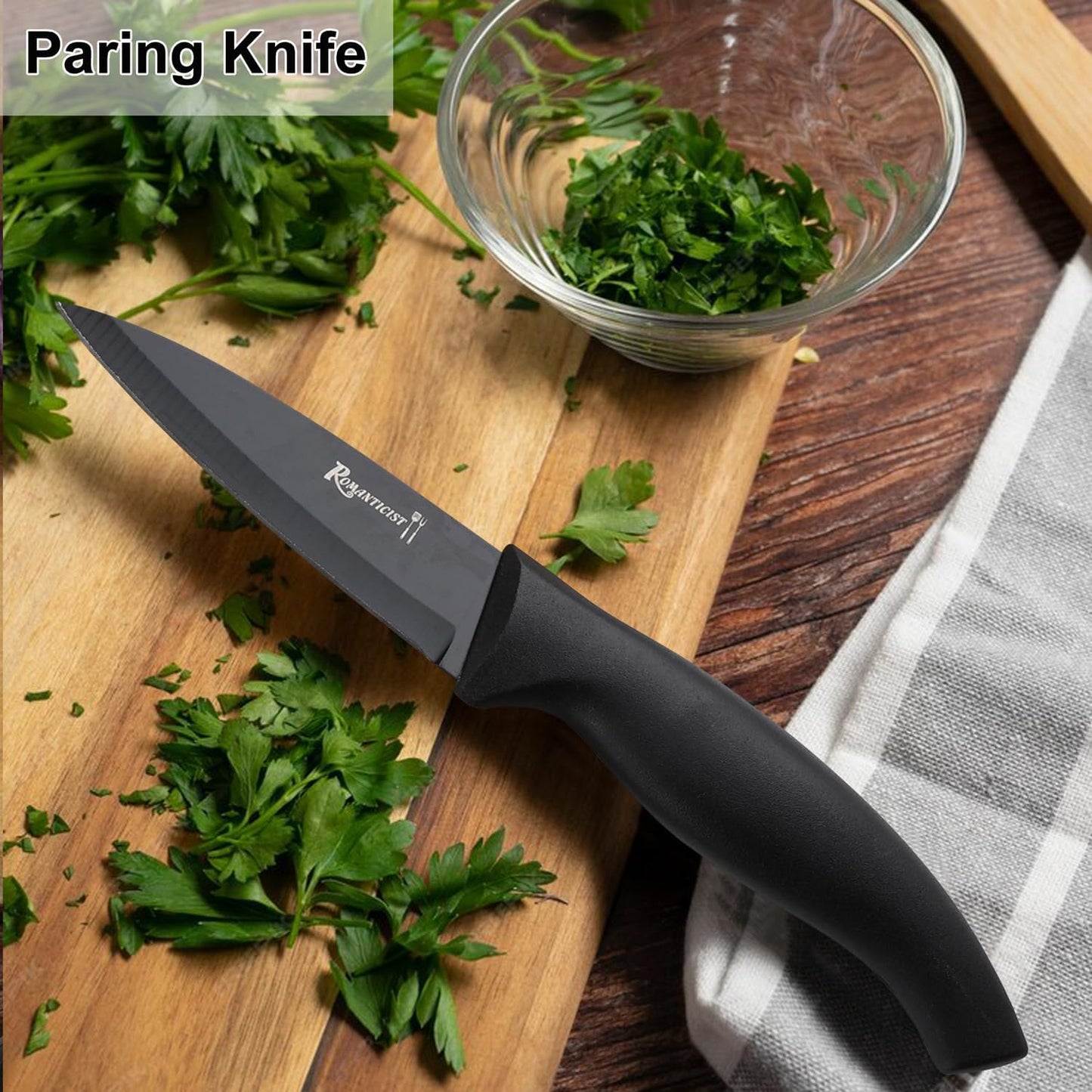 ROMANTICIST Kitchen Knife Set with Block - 8 PCS High Carbon Stainless Steel with Chef's Knife