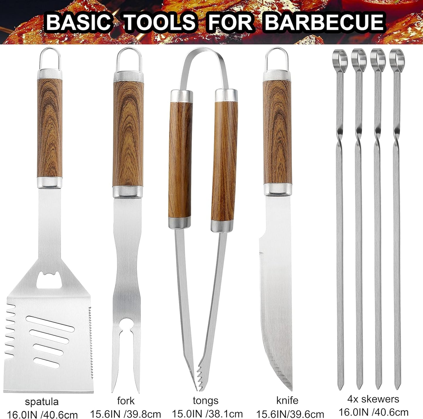 Grilljoy 24PCS Barbecue Tool Set Brown