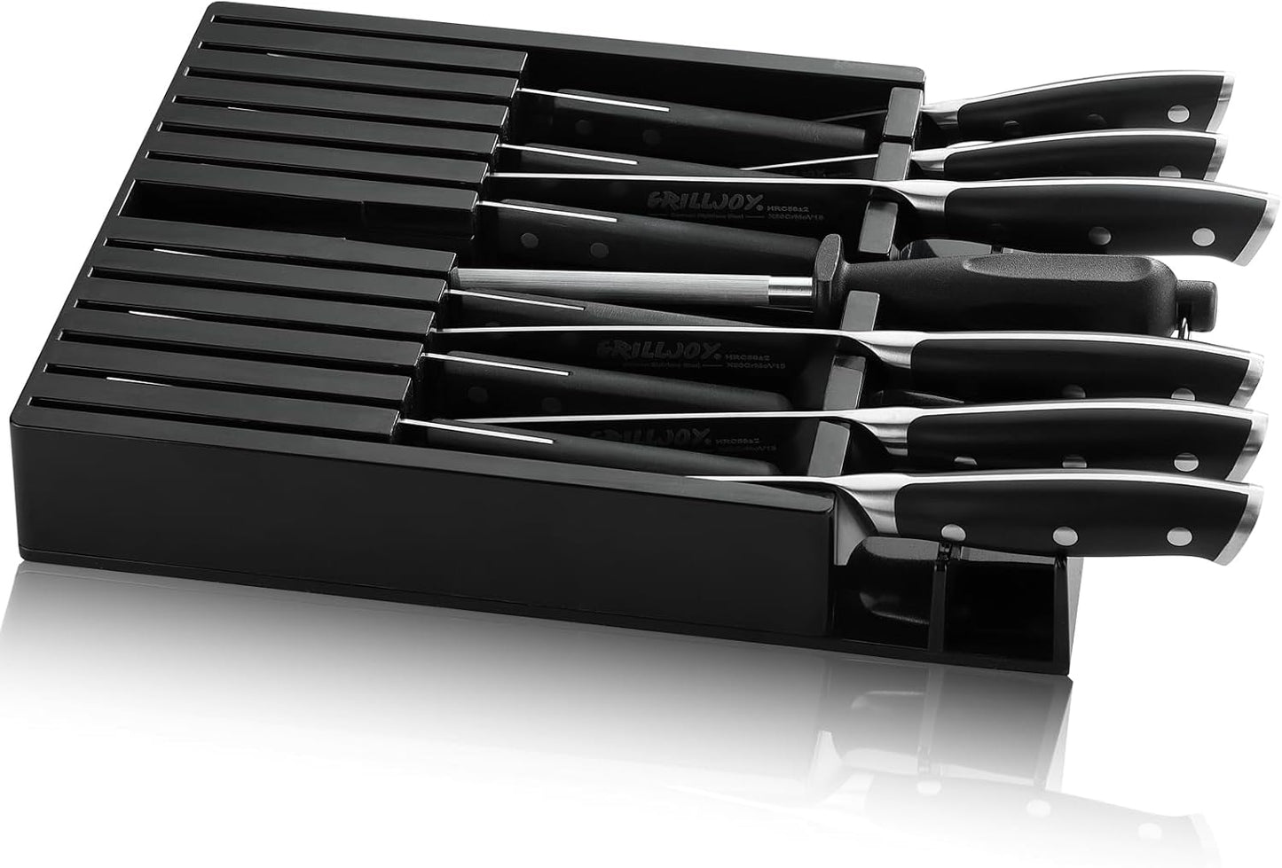Grilljoy Premium Knife Set 17PCS with Retractable Knife Block