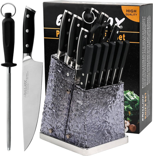 Grilljoy 15PCS Set of Kitchen Knives with Block