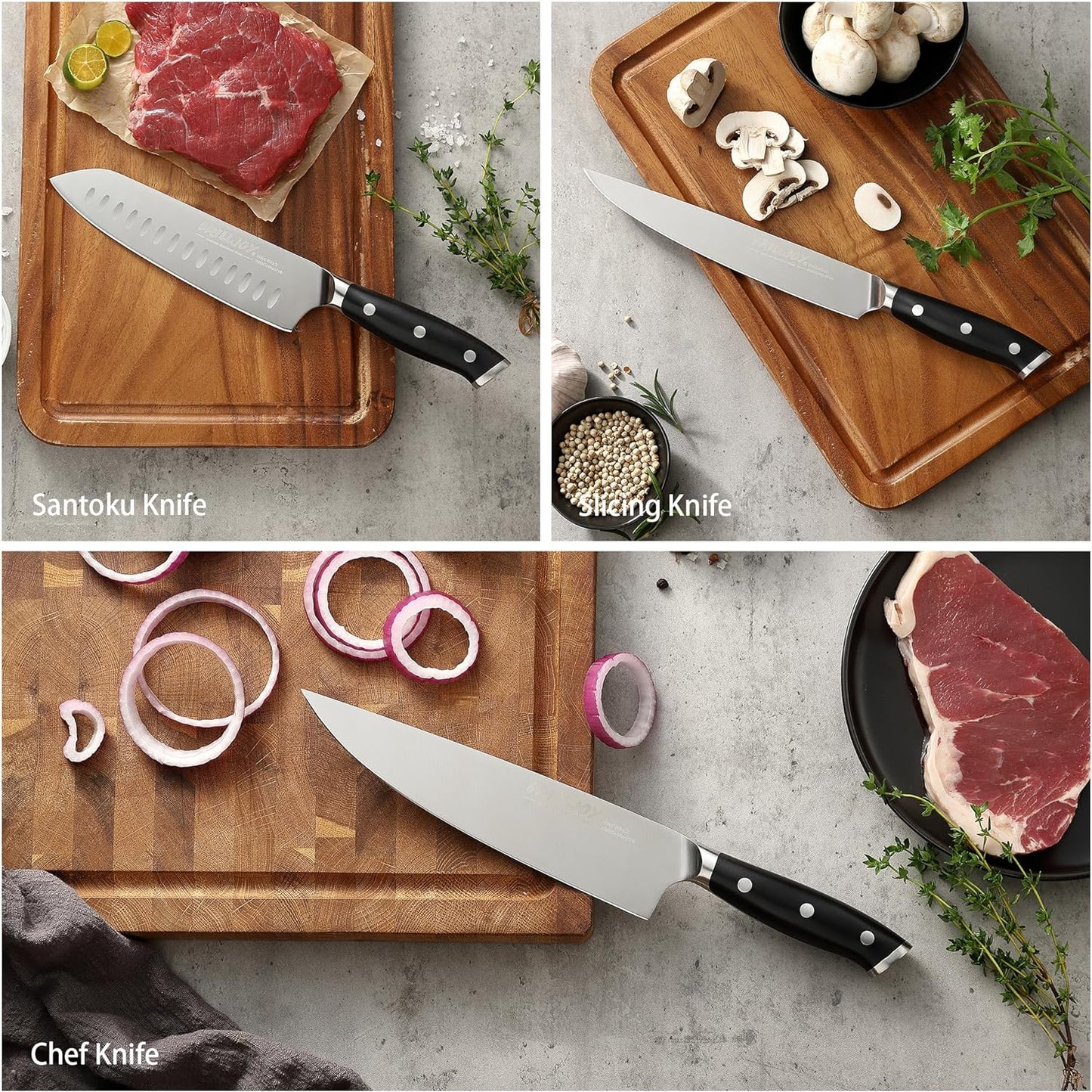 Grilljoy Premium Knife Set 17PCS with Retractable Knife Block