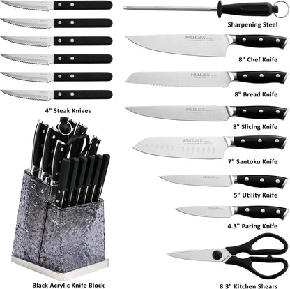 Grilljoy 15PCS Set of Kitchen Knives with Block
