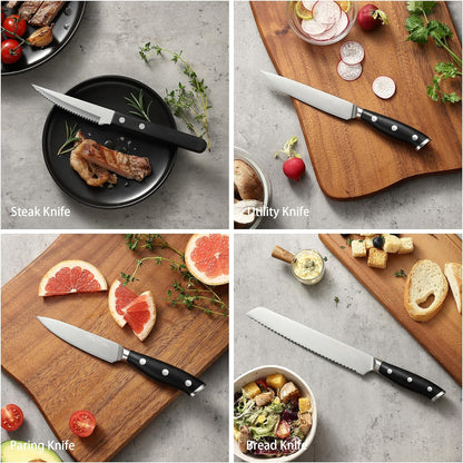 Grilljoy Premium Knife Set 17PCS with Retractable Knife Block