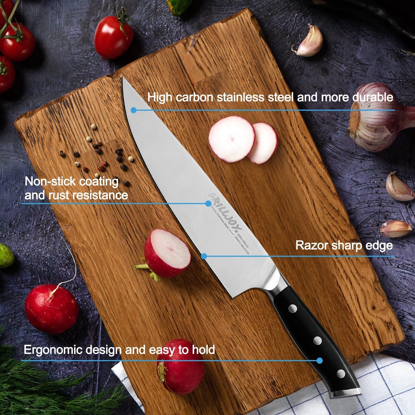 Grilljoy 15PCS Set of Kitchen Knives with Block