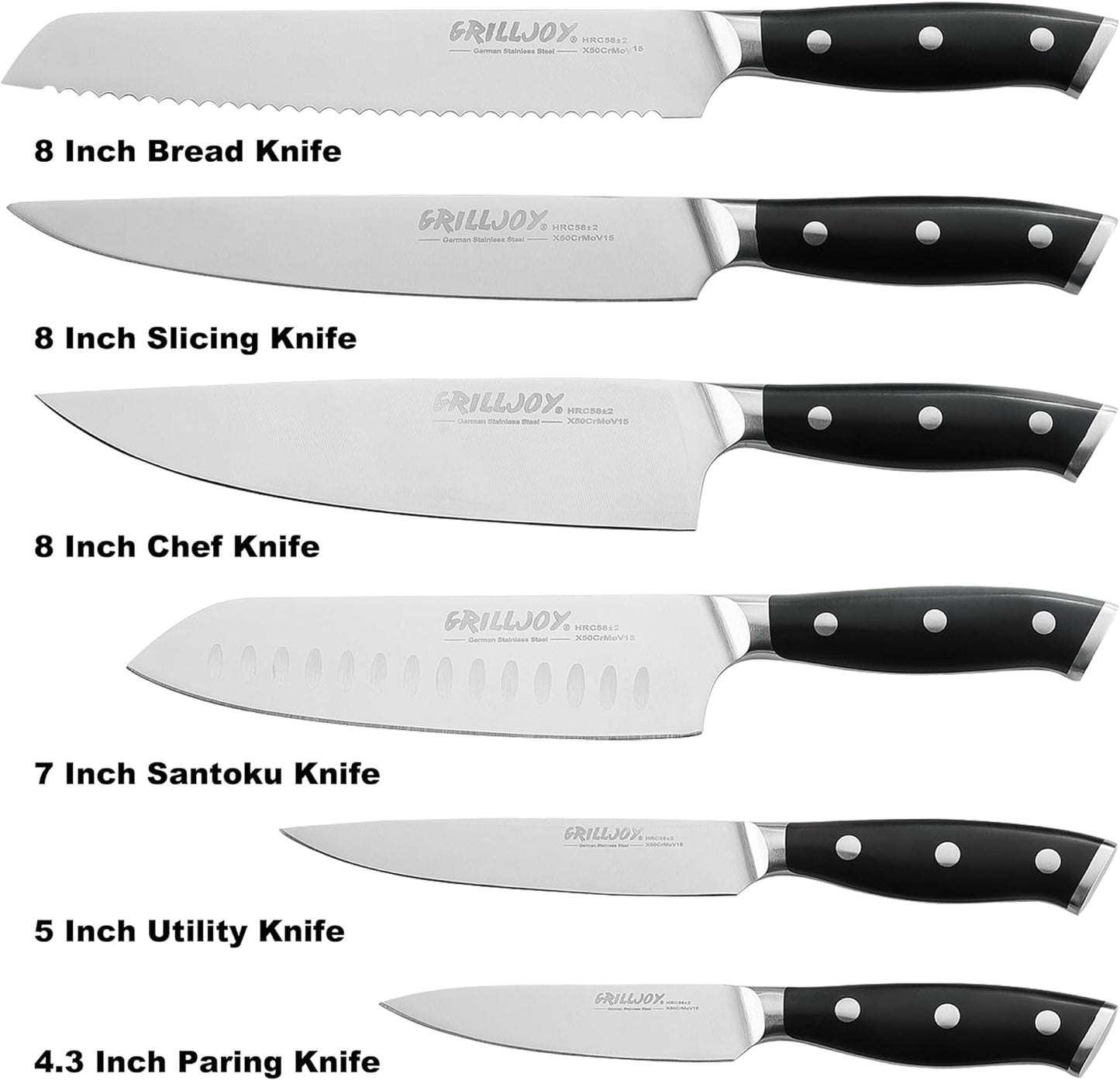 Grilljoy Premium Knife Set 17PCS with Retractable Knife Block