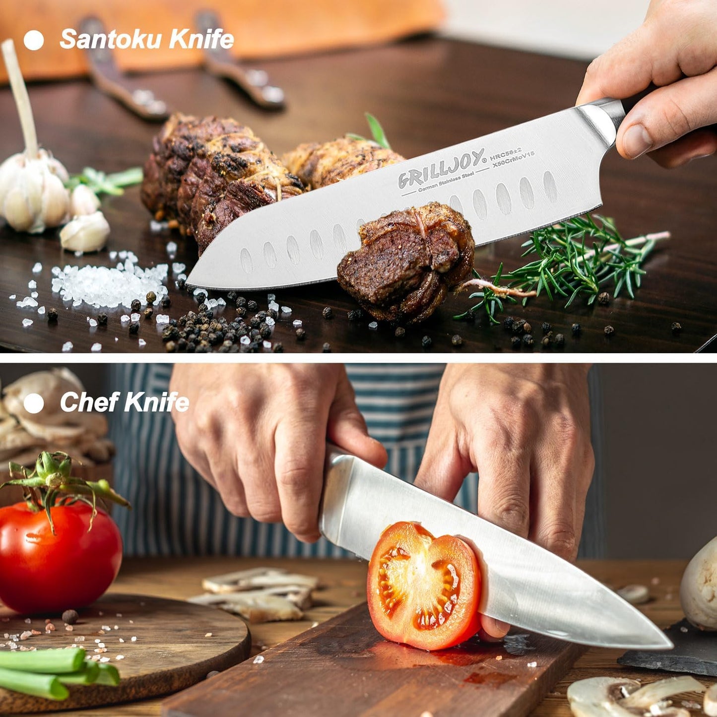 Grilljoy 15PCS Set of Kitchen Knives with Block