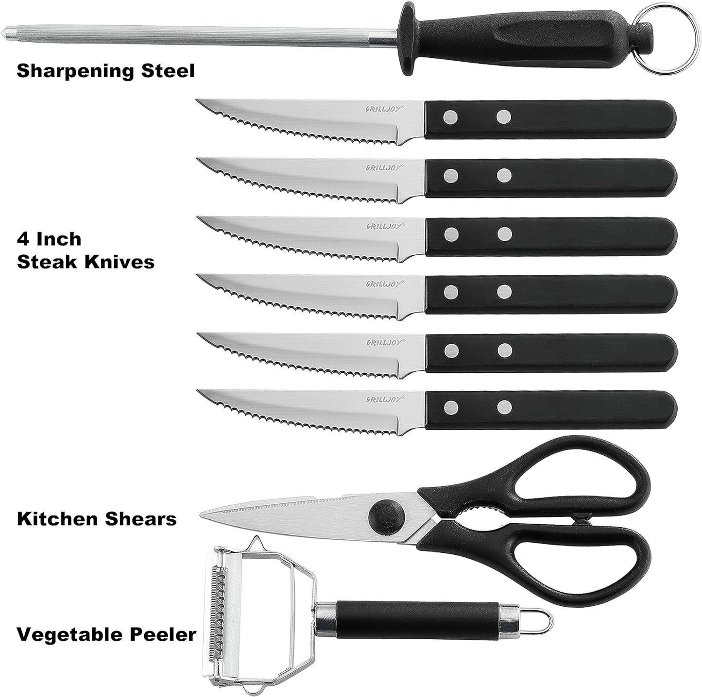 Grilljoy Premium Knife Set 17PCS with Retractable Knife Block