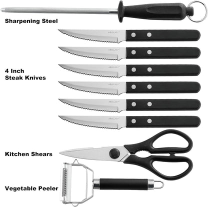 Grilljoy Premium Knife Set 17PCS with Retractable Knife Block