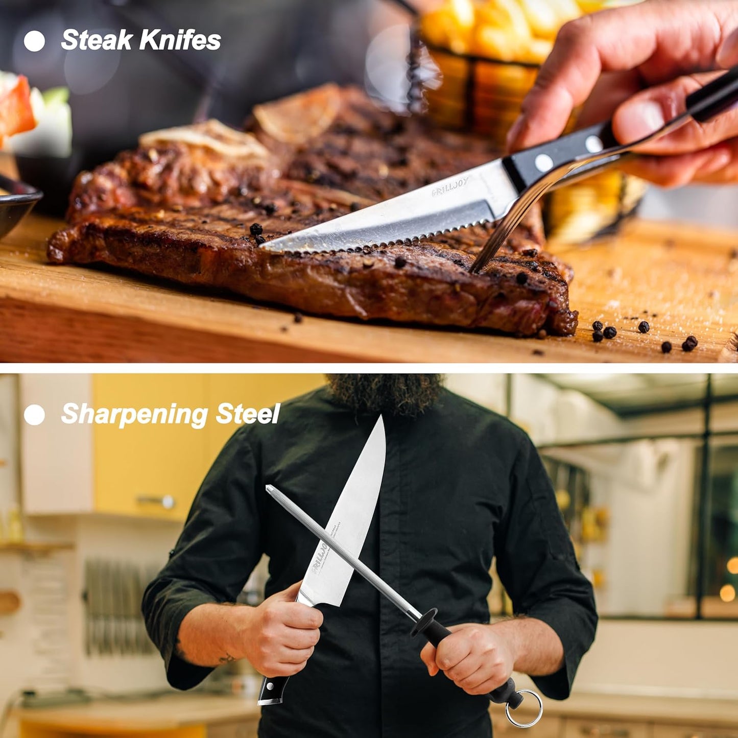 Grilljoy 15PCS Set of Kitchen Knives with Block