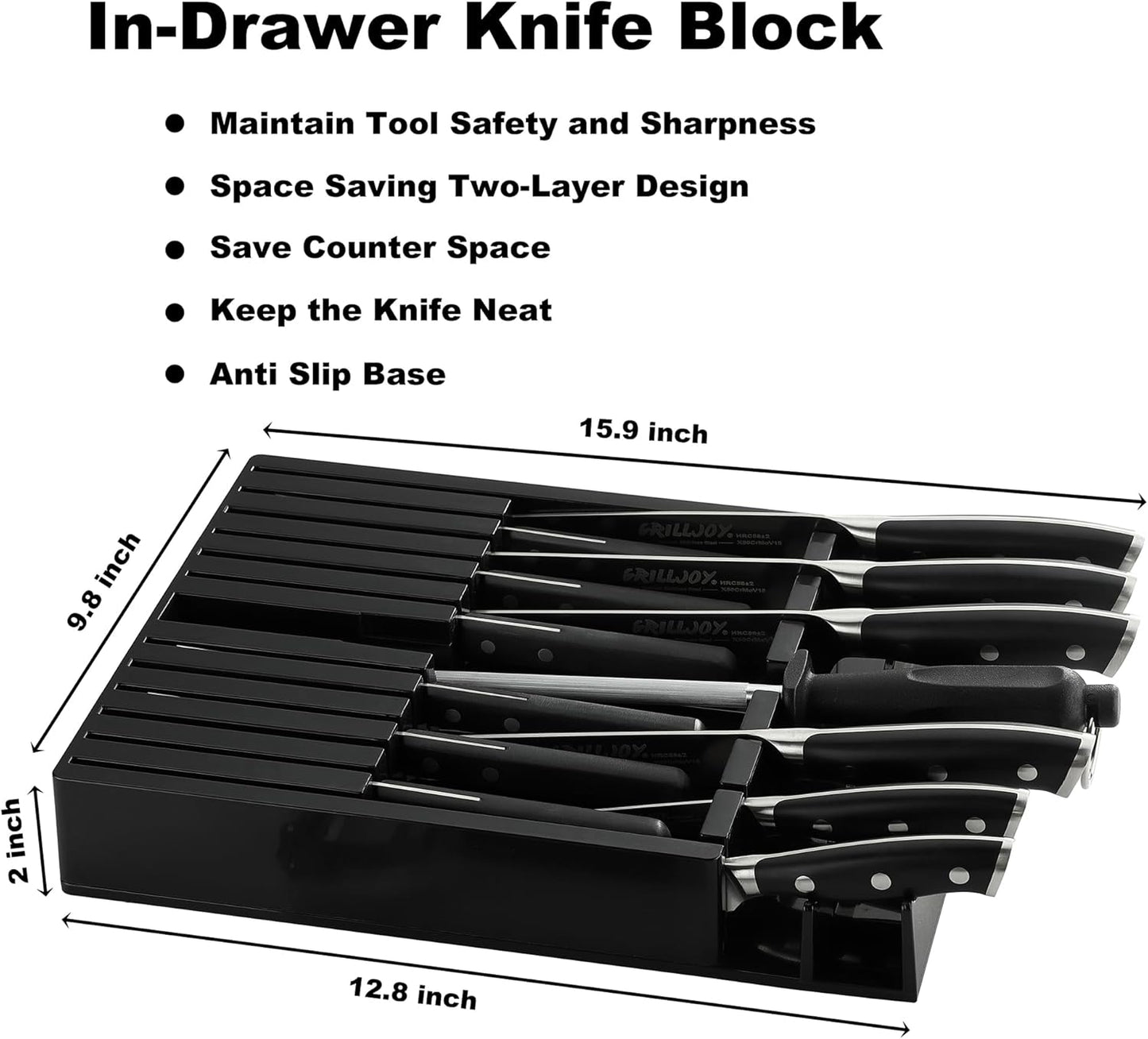 Grilljoy Premium Knife Set 17PCS with Retractable Knife Block