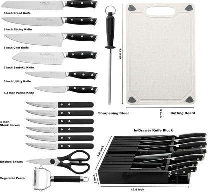 Grilljoy Premium Knife Set 17PCS with Retractable Knife Block