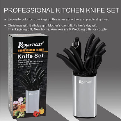 ROMANTICIST Kitchen Knife Set with Block - 8 PCS High Carbon Stainless Steel with Chef's Knife