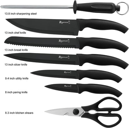 ROMANTICIST Kitchen Knife Set with Block - 8 PCS High Carbon Stainless Steel with Chef's Knife