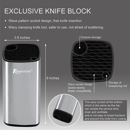 ROMANTICIST Kitchen Knife Set with Block - 8 PCS High Carbon Stainless Steel with Chef's Knife