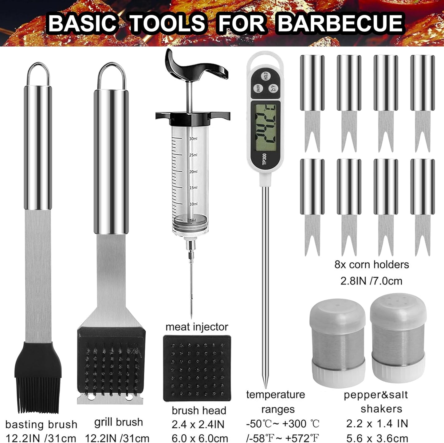 Grilljoy 24PCS Barbecue Tool Set Silver