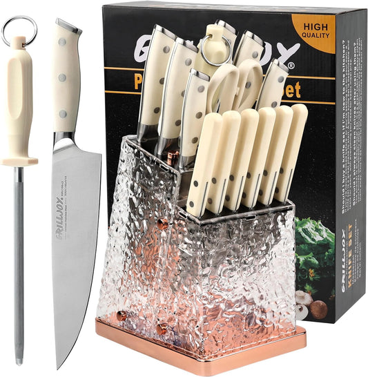 Grilljoy 15PCS Kitchen Knife Set with Block