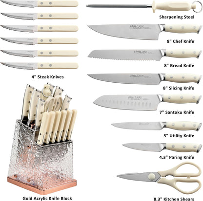 Grilljoy 15PCS Kitchen Knife Set with Block