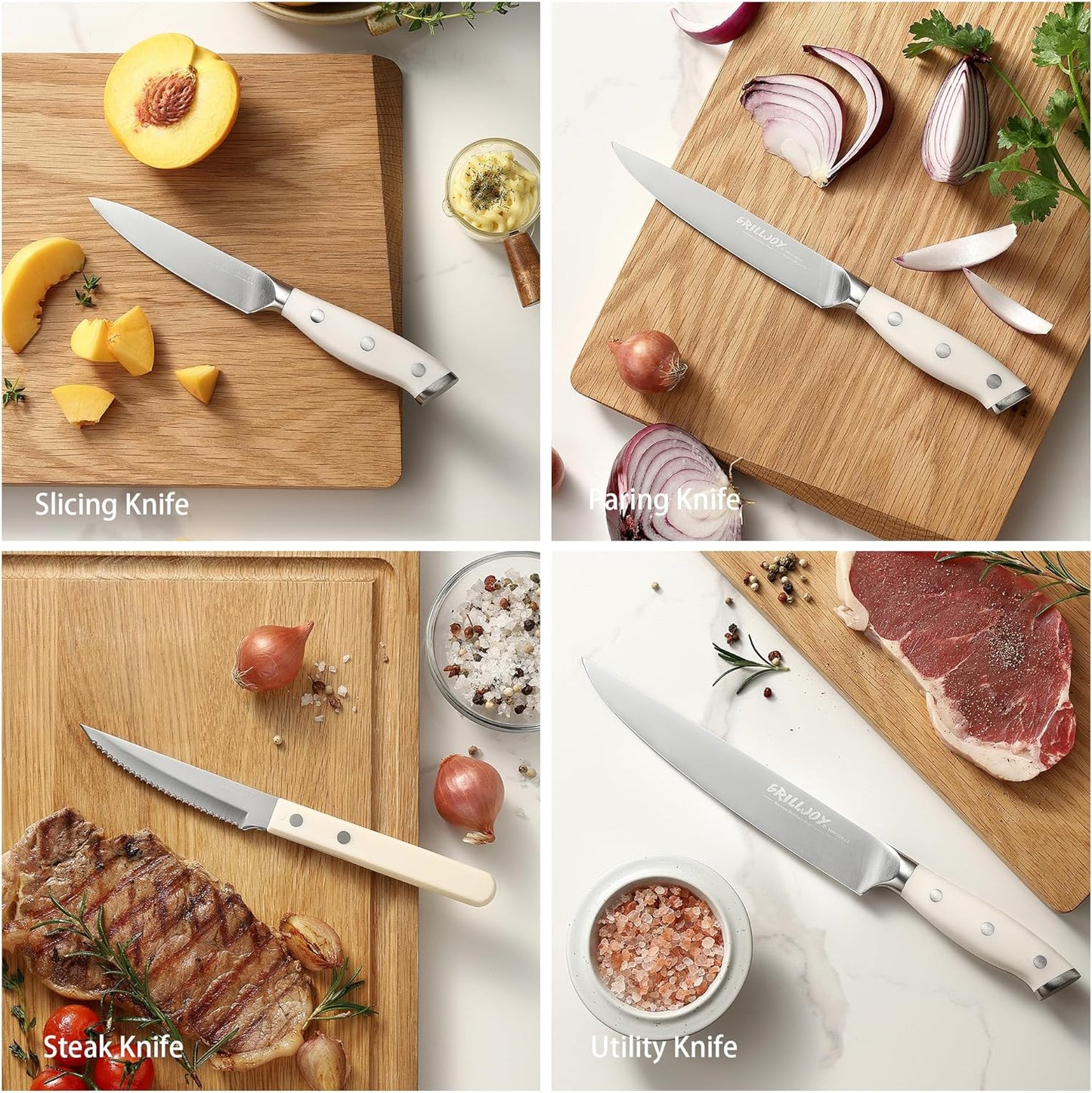 Grilljoy Premium Knife Set 17PCS with Retractable Knife Block