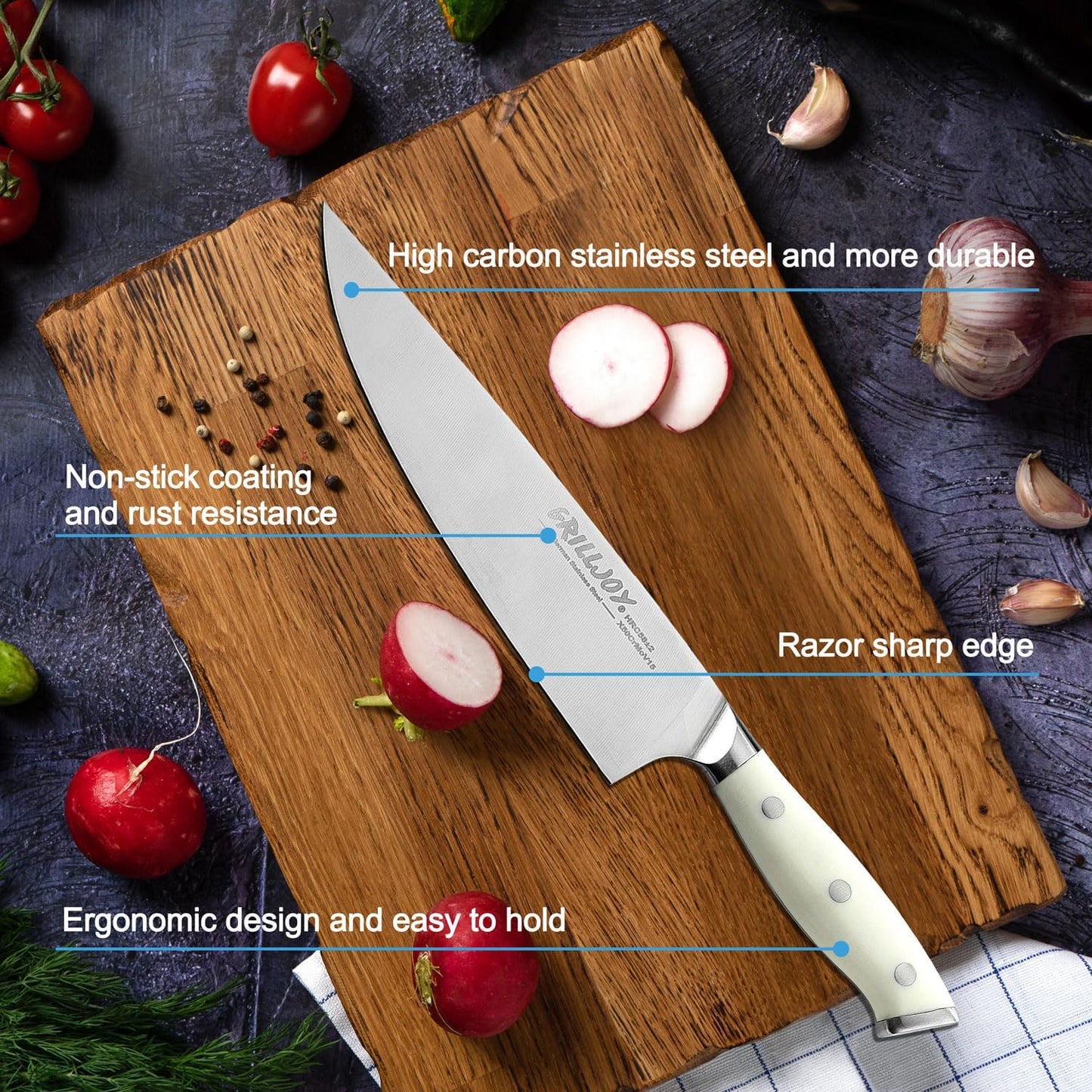 Grilljoy 15PCS Kitchen Knife Set with Block