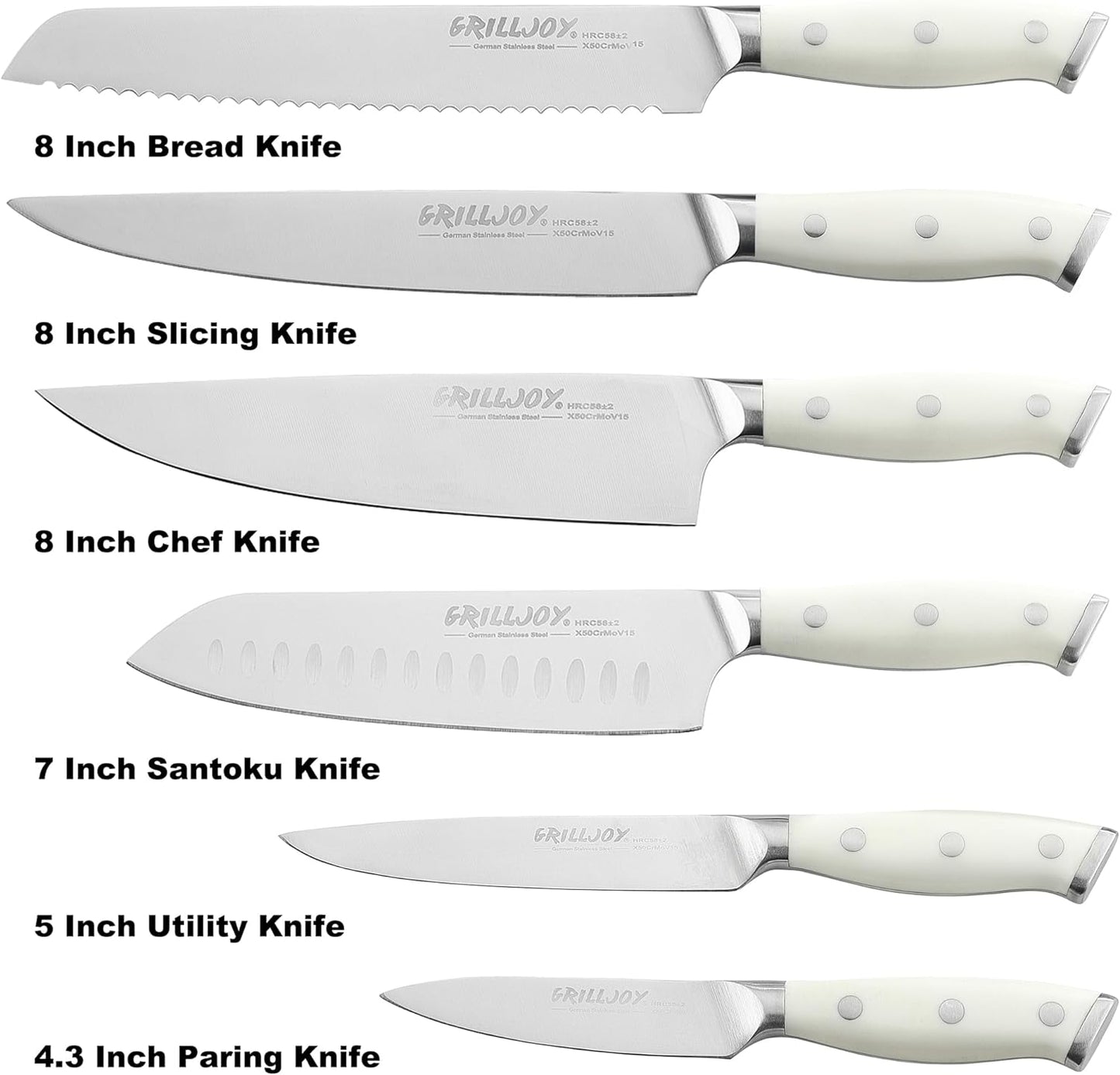 Grilljoy Premium Knife Set 17PCS with Retractable Knife Block