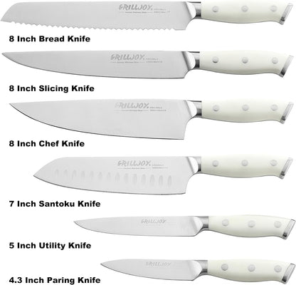 Grilljoy Premium Knife Set 17PCS with Retractable Knife Block