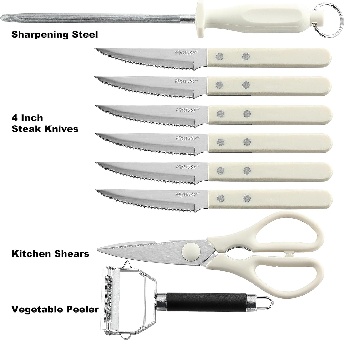 Grilljoy Premium Knife Set 17PCS with Retractable Knife Block