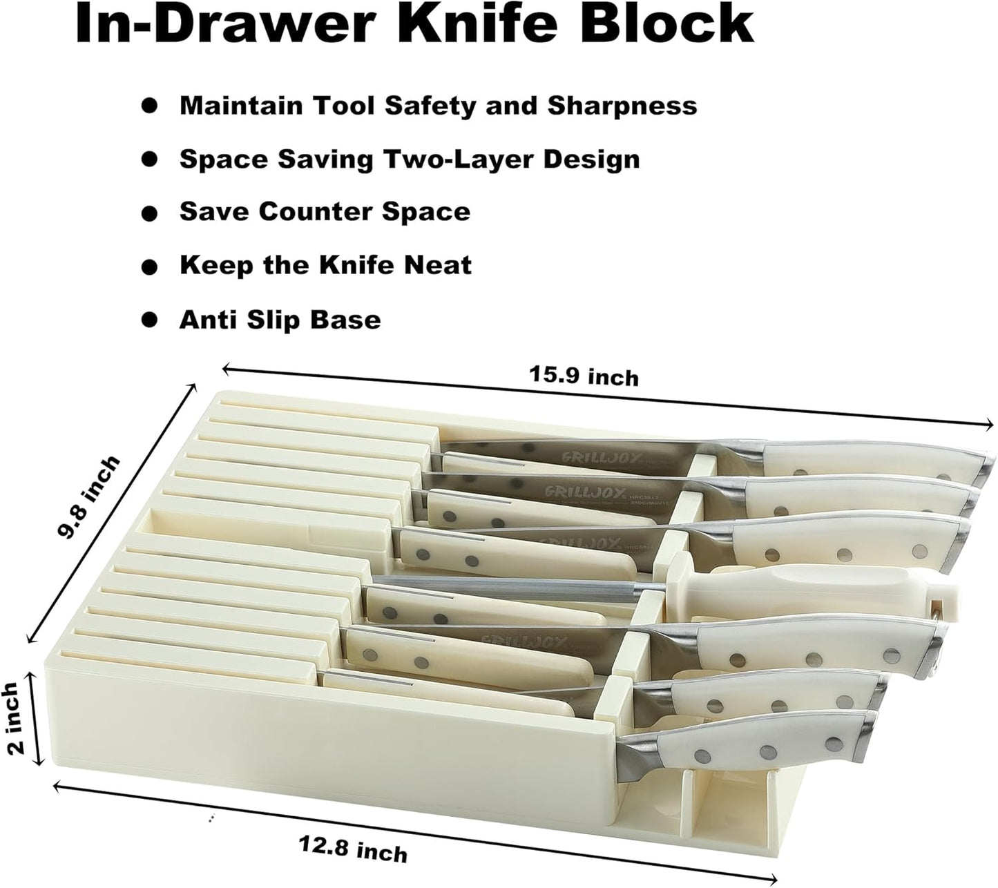 Grilljoy Premium Knife Set 17PCS with Retractable Knife Block
