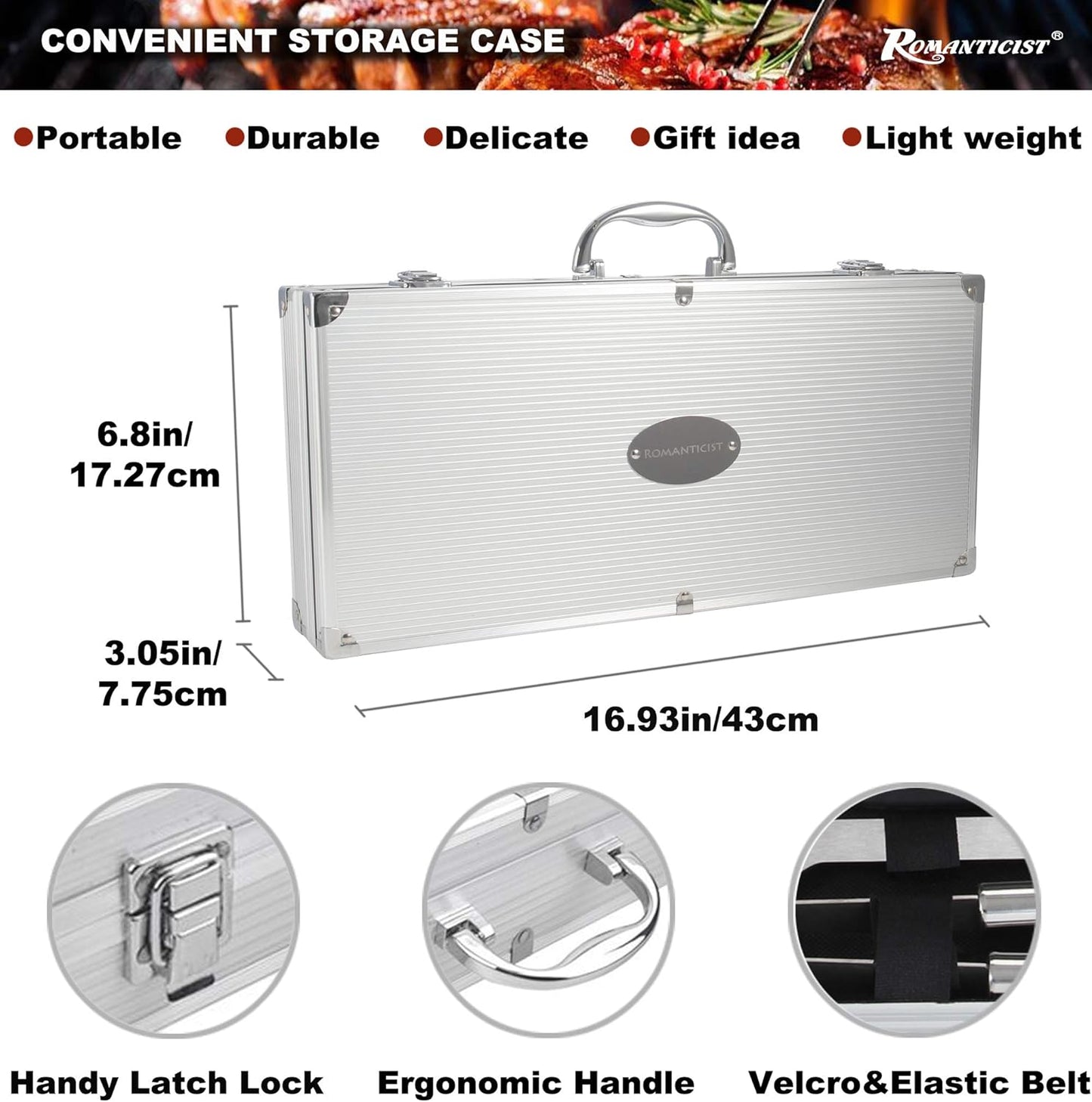 ROMANTIC 20PCS Heavy Duty Barbecue Grill Tool Set in A Case
