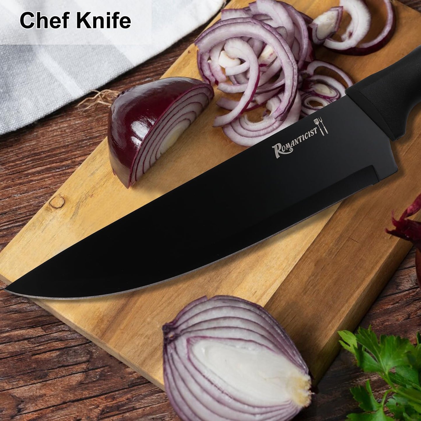 ROMANTICIST Kitchen Knife Set with Block - 8 PCS High Carbon Stainless Steel with Chef's Knife