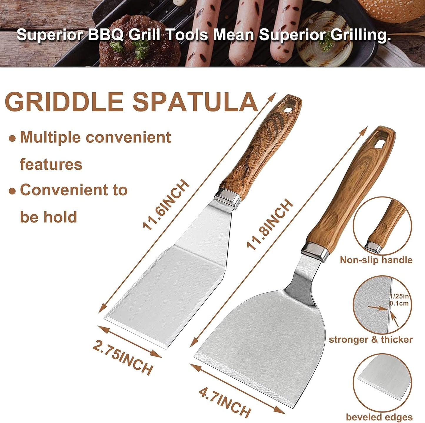 ROMANTICIST Professional 25PCS Stainless Steel Barbecue Spatulas Set.