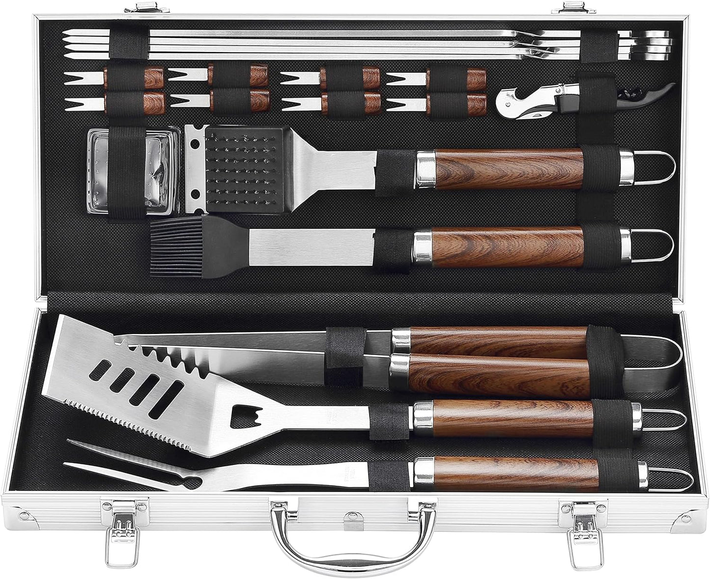 grilljoy 20PCS Heavy Duty BBQ Grill Tool Set Brown