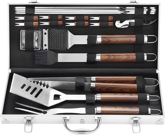 grilljoy 20PCS Heavy Duty BBQ Grill Tool Set Brown