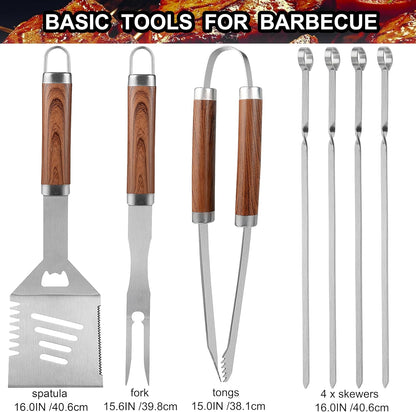 grilljoy 20PCS Heavy Duty BBQ Grill Tool Set Brown