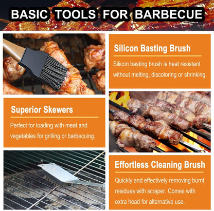 grilljoy 20PCS Heavy Duty BBQ Grill Tool Set Brown