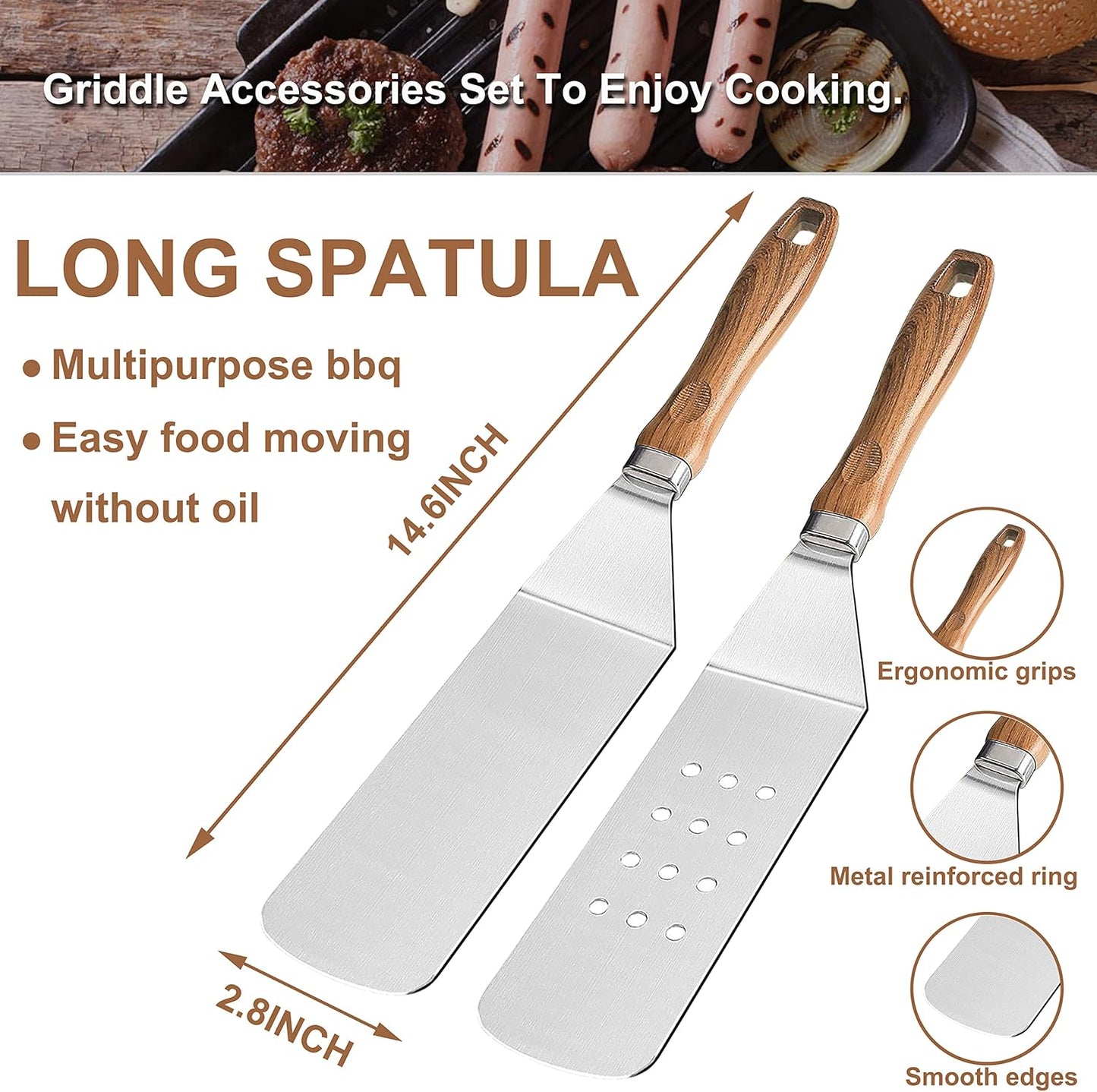 ROMANTICIST Professional 25PCS Stainless Steel Barbecue Spatulas Set.