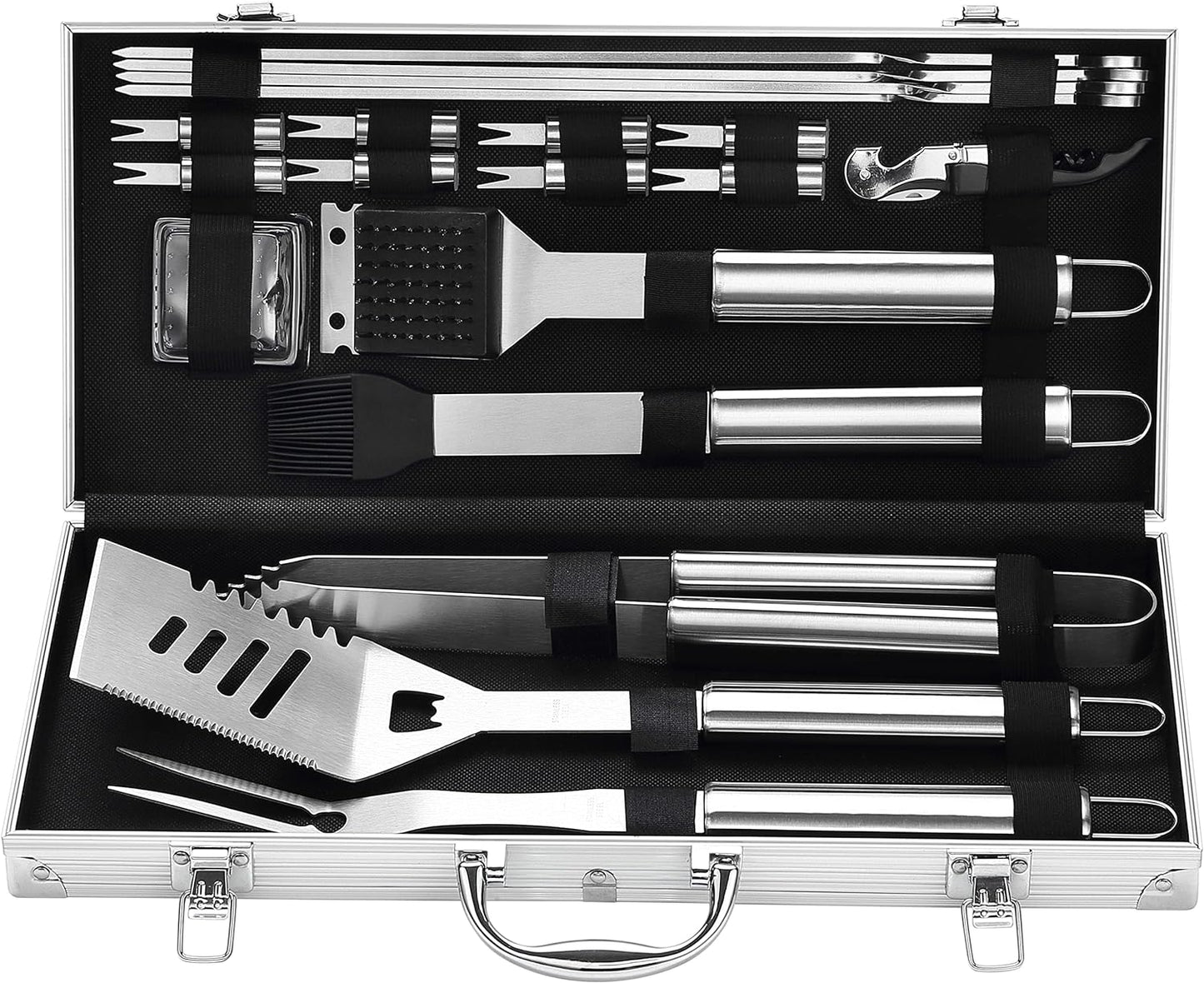 grilljoy 20PCS Heavy Duty Barbecue Grill Tool Set Silver