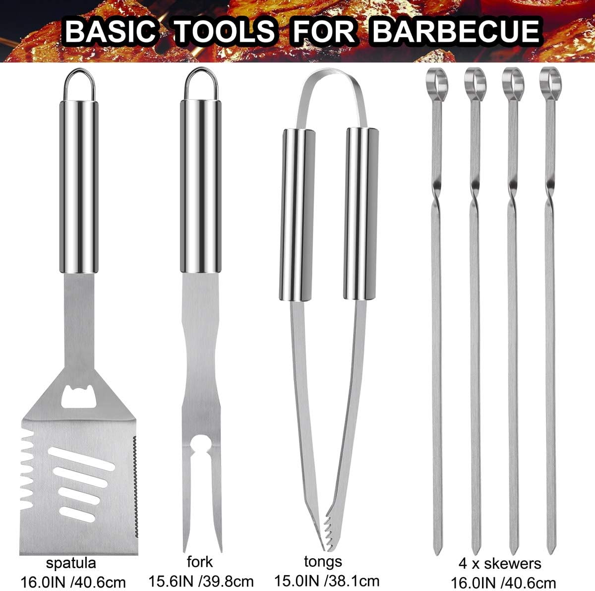 grilljoy 20PCS Heavy Duty Barbecue Grill Tool Set Silver